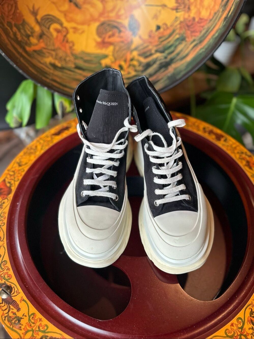 Size 42B Alexander McQueen Canvas High-Top Sneaker — Black